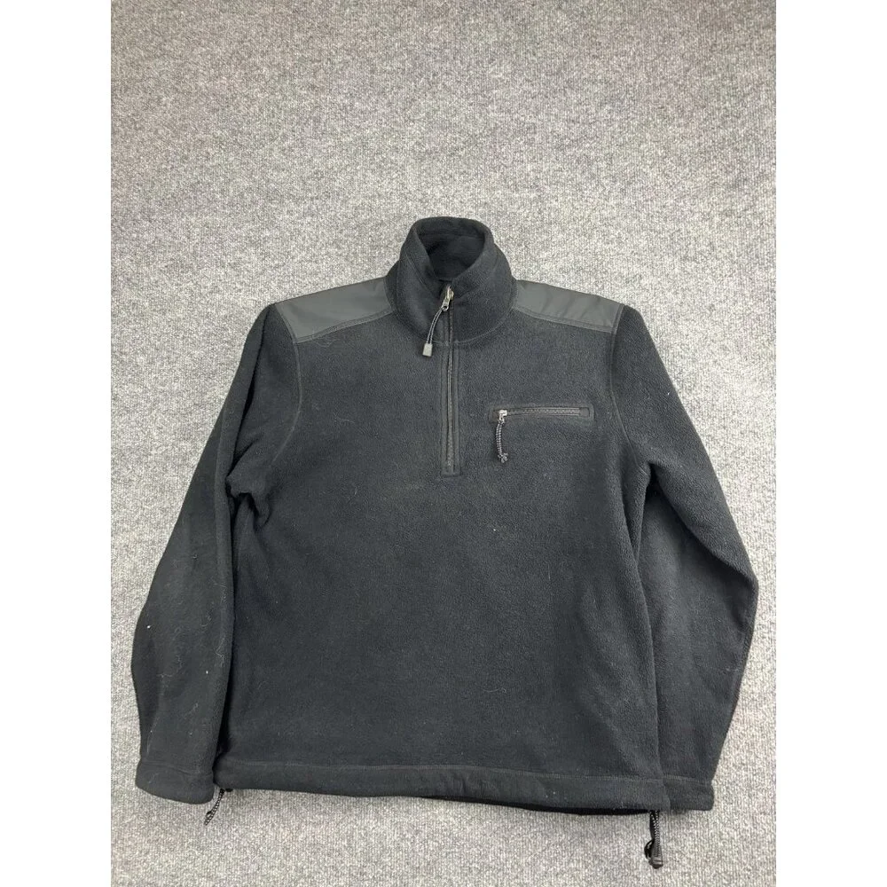 J.Crew Pullover Mens‎ Medium Black Fleece Quarter Zip Chest Pocket Shoulder Yoke